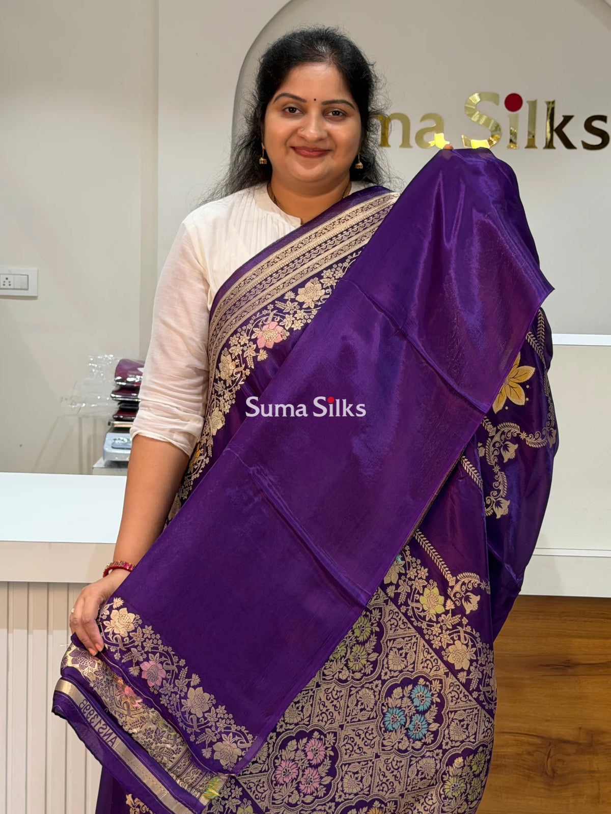 HO Crepe Silk Saree Center Design Purple Color