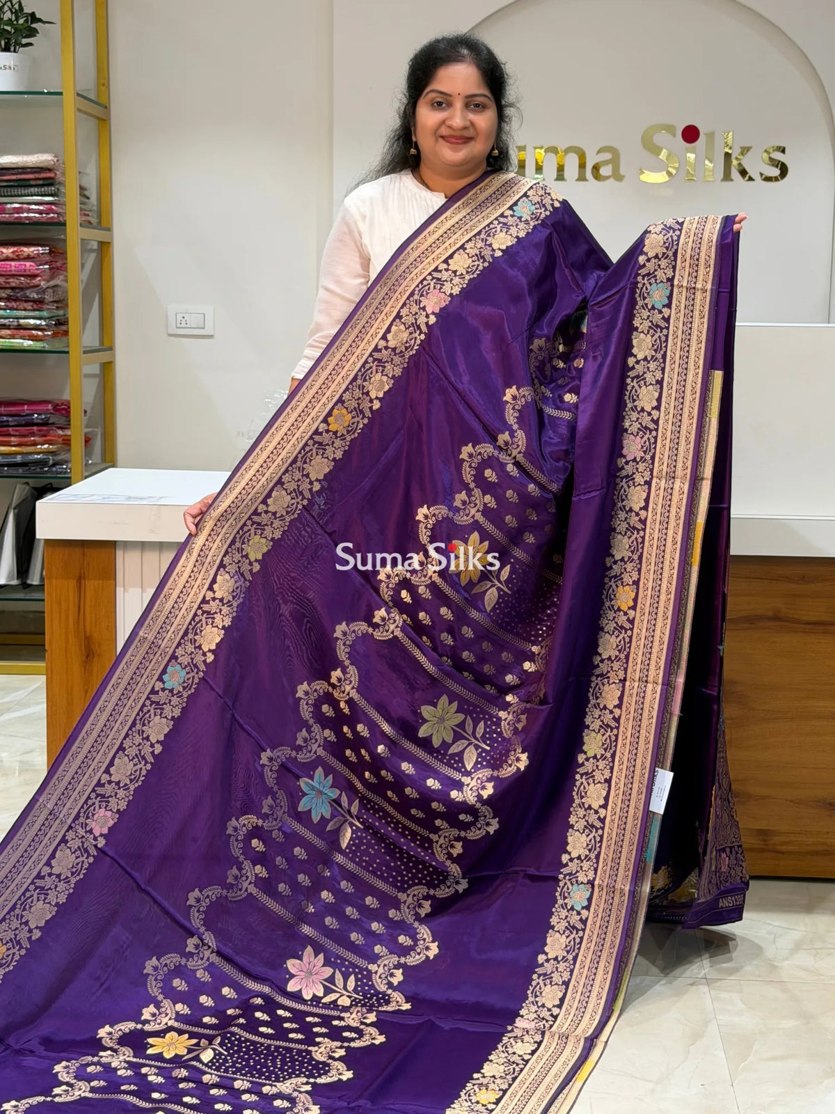 HO Crepe Silk Saree Center Design Purple Color