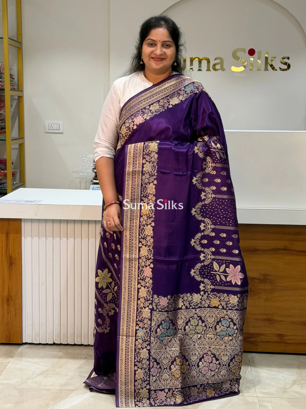 HO Crepe Silk Saree Center Design Purple Color