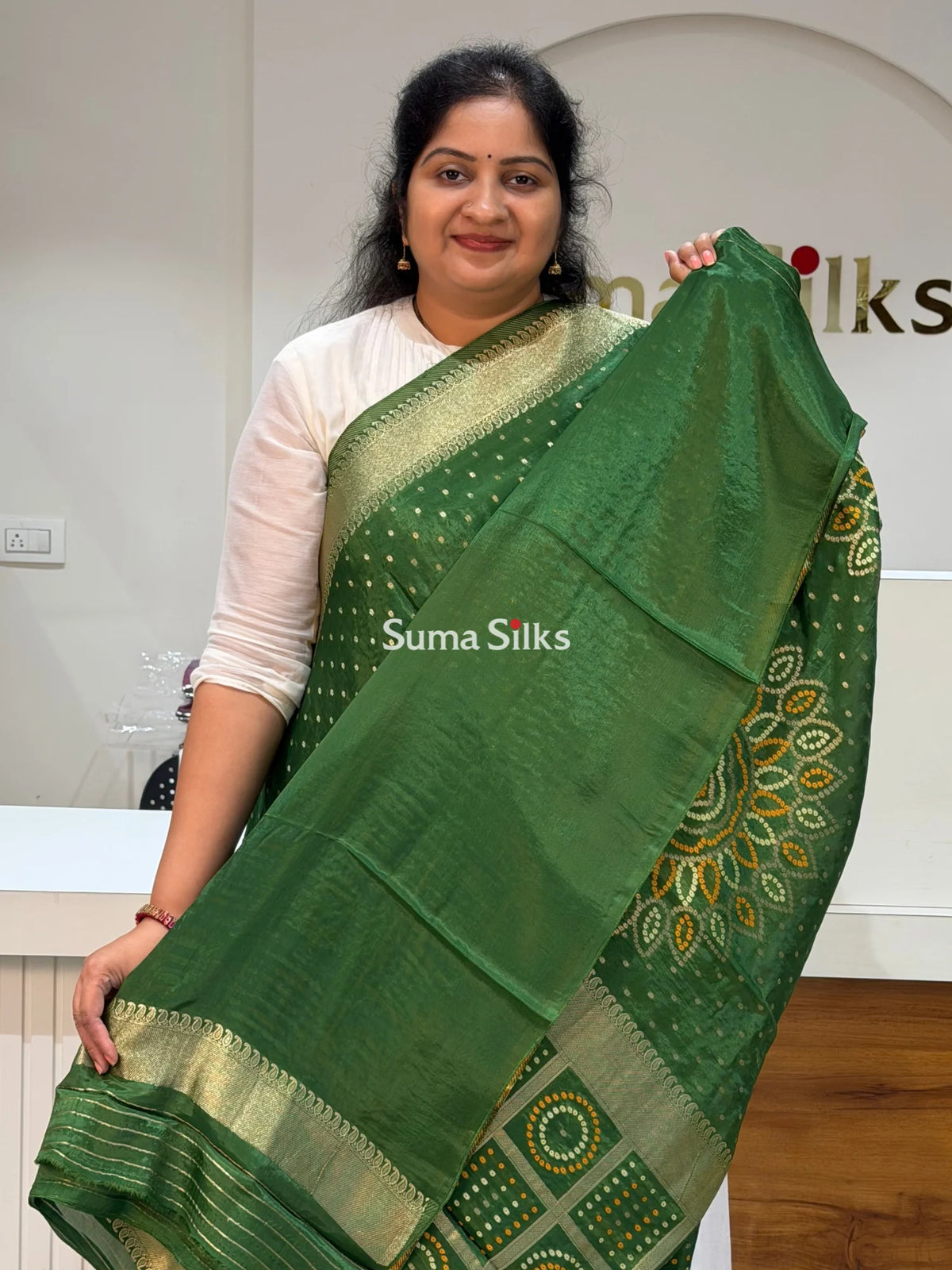 HO Crepe Bandhani Saree Bottle Color