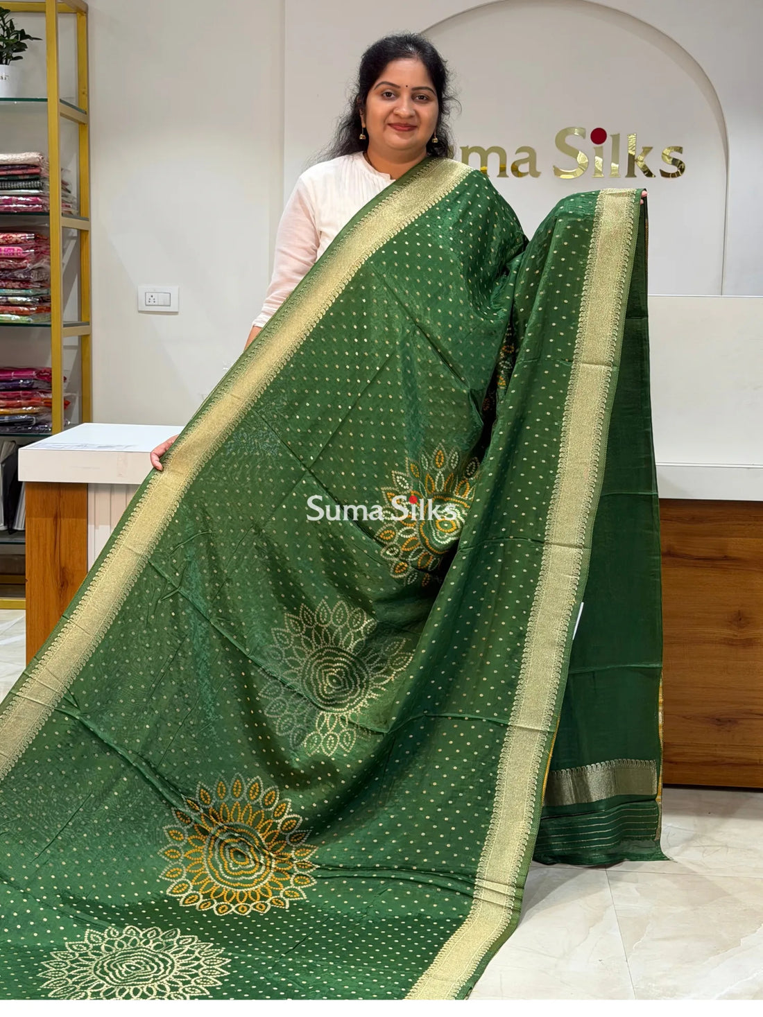 HO Crepe Bandhani Saree Bottle Color