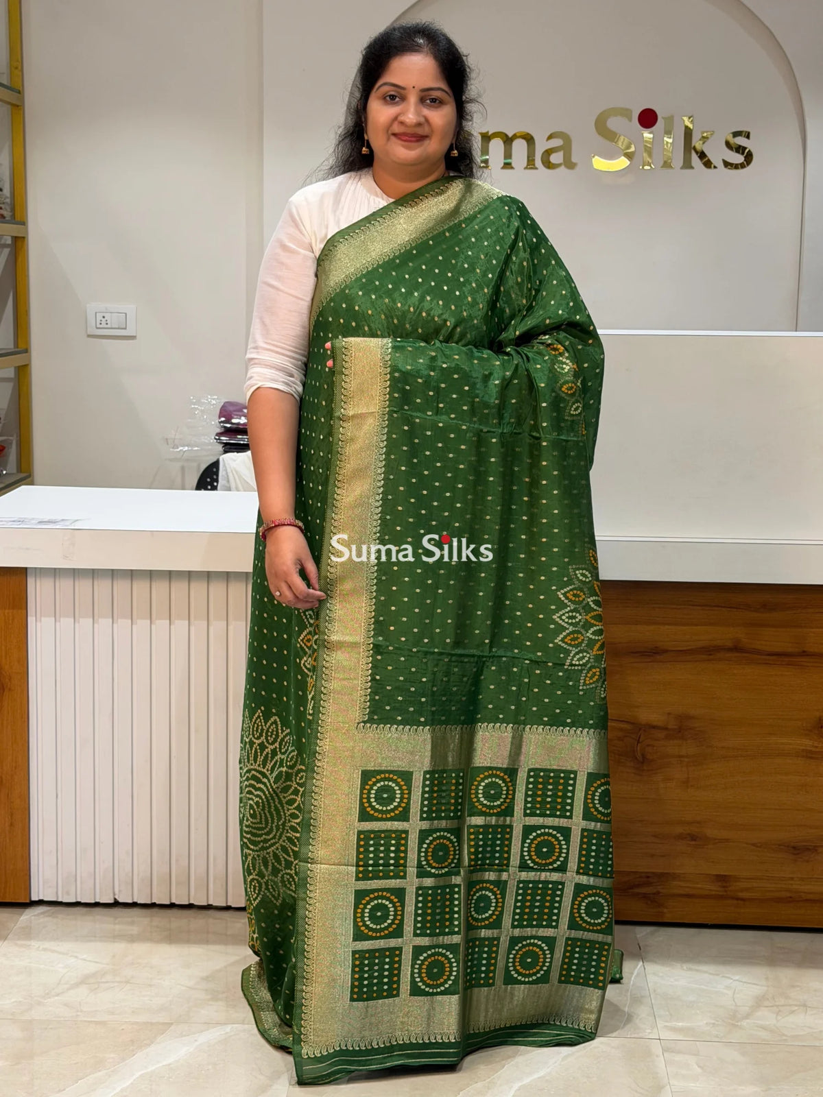 HO Crepe Bandhani Saree Bottle Color