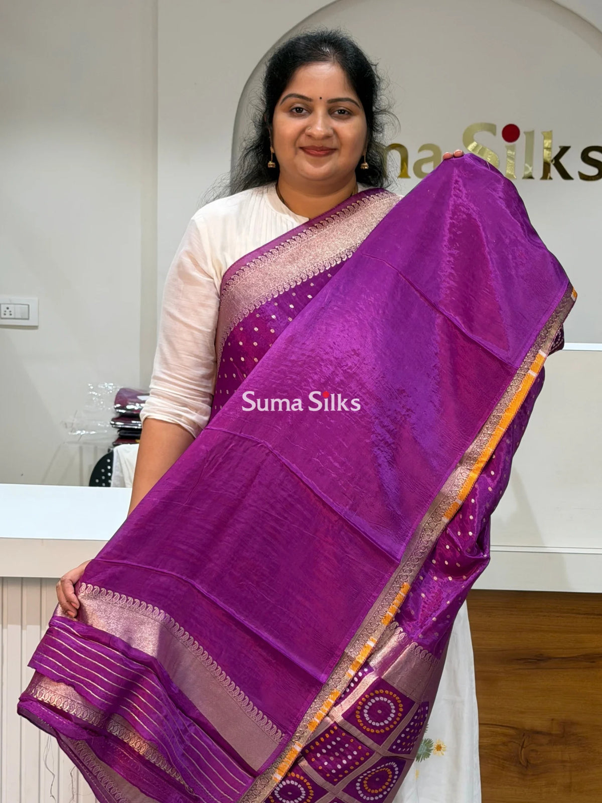 HO Crepe Bandhani Saree Light Purple Color