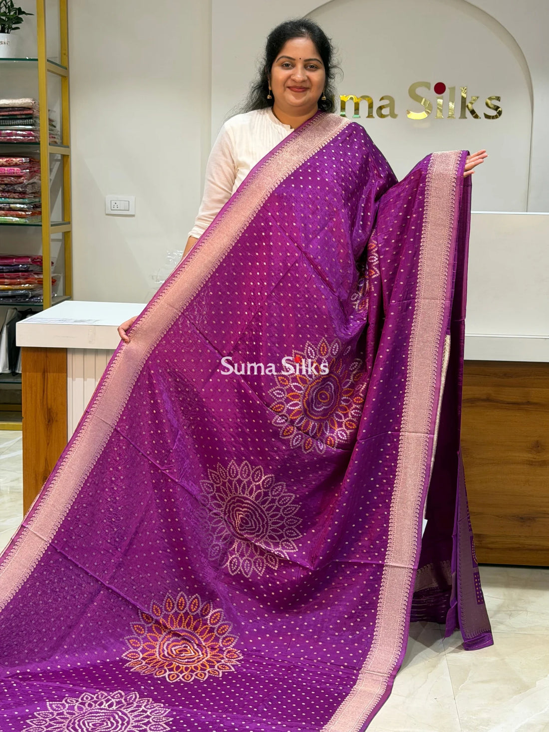 HO Crepe Bandhani Saree Light Purple Color