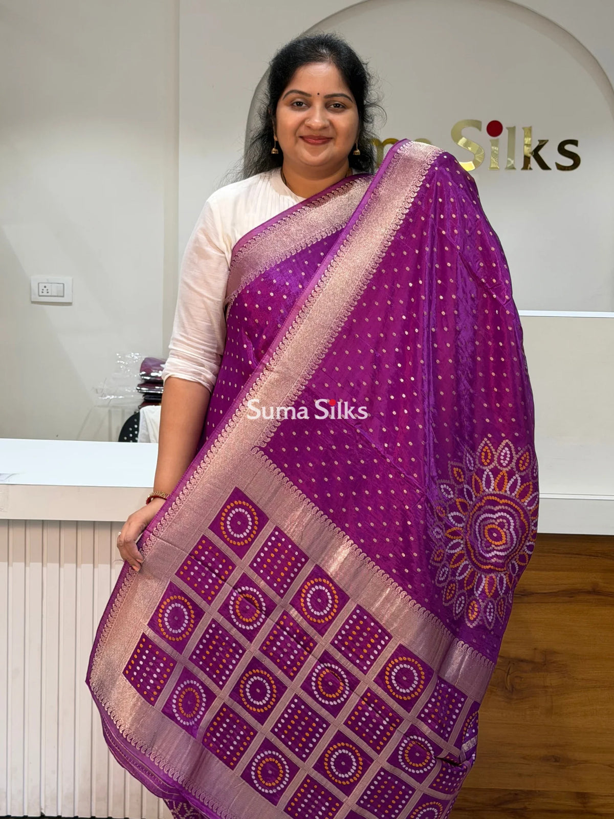 HO Crepe Bandhani Saree Light Purple Color