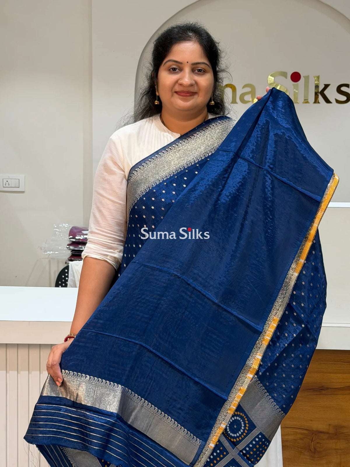 HO Crepe Bandhani Saree Navy Color