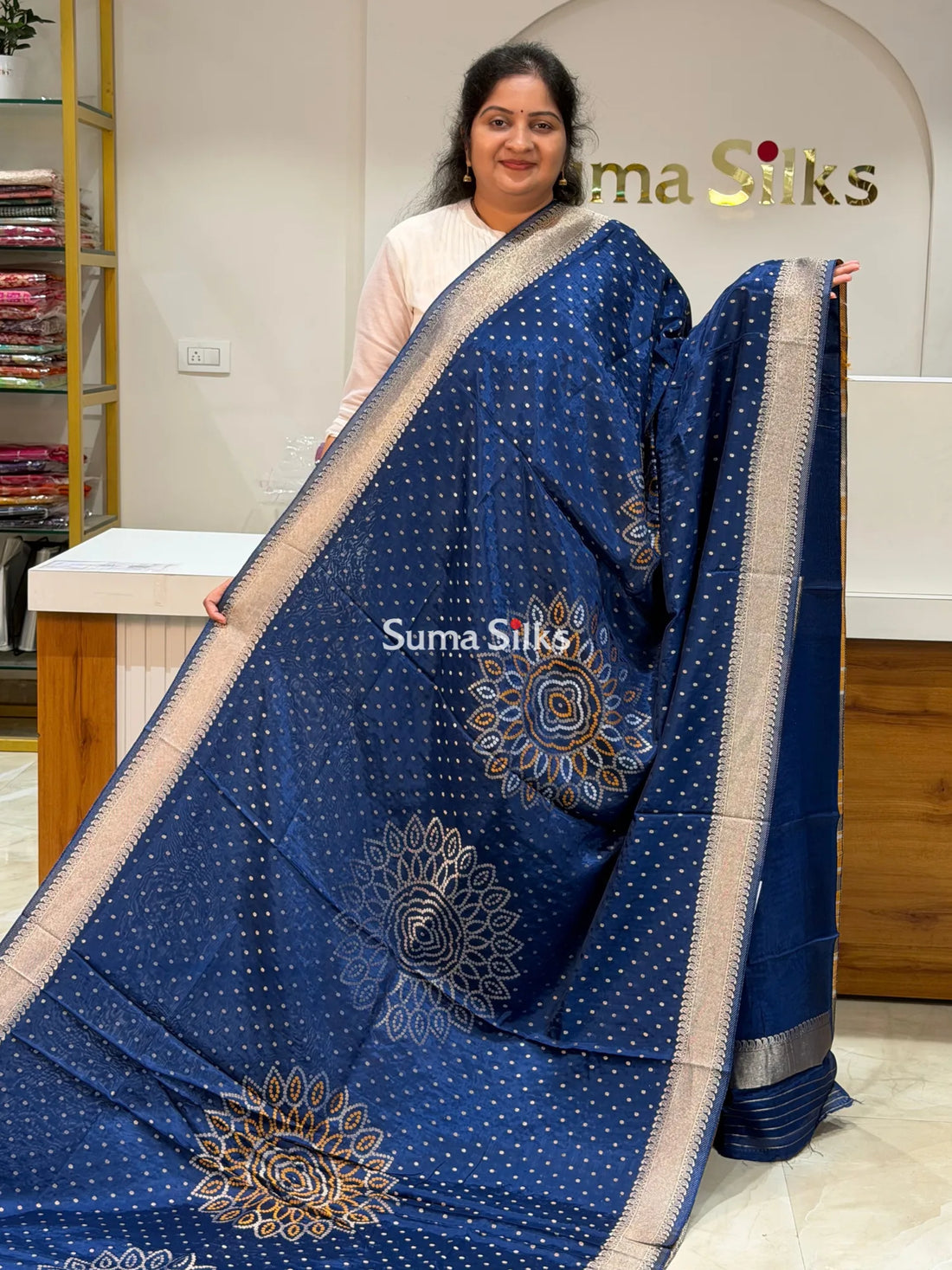 HO Crepe Bandhani Saree Navy Color