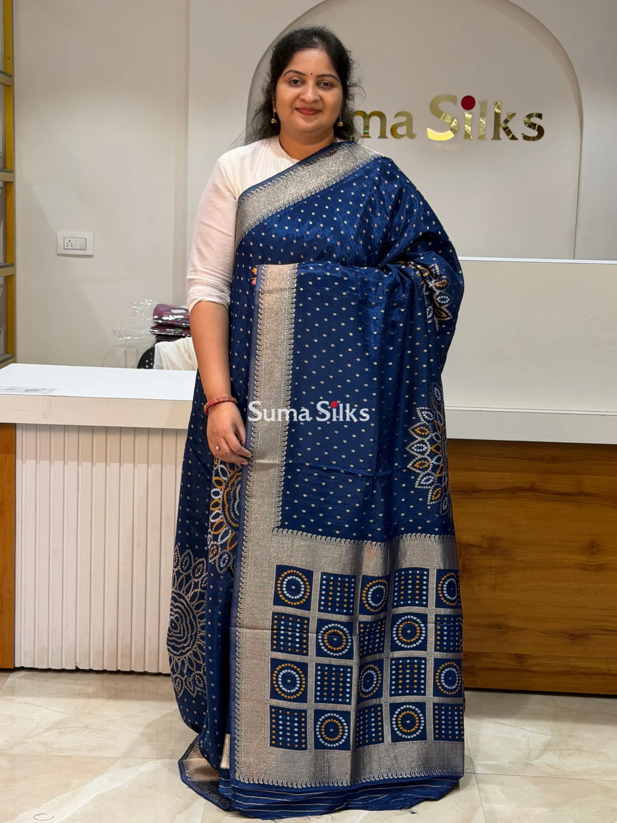 HO Crepe Bandhani Saree Navy Color