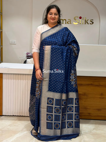 HO Crepe Bandhani Saree Navy Color