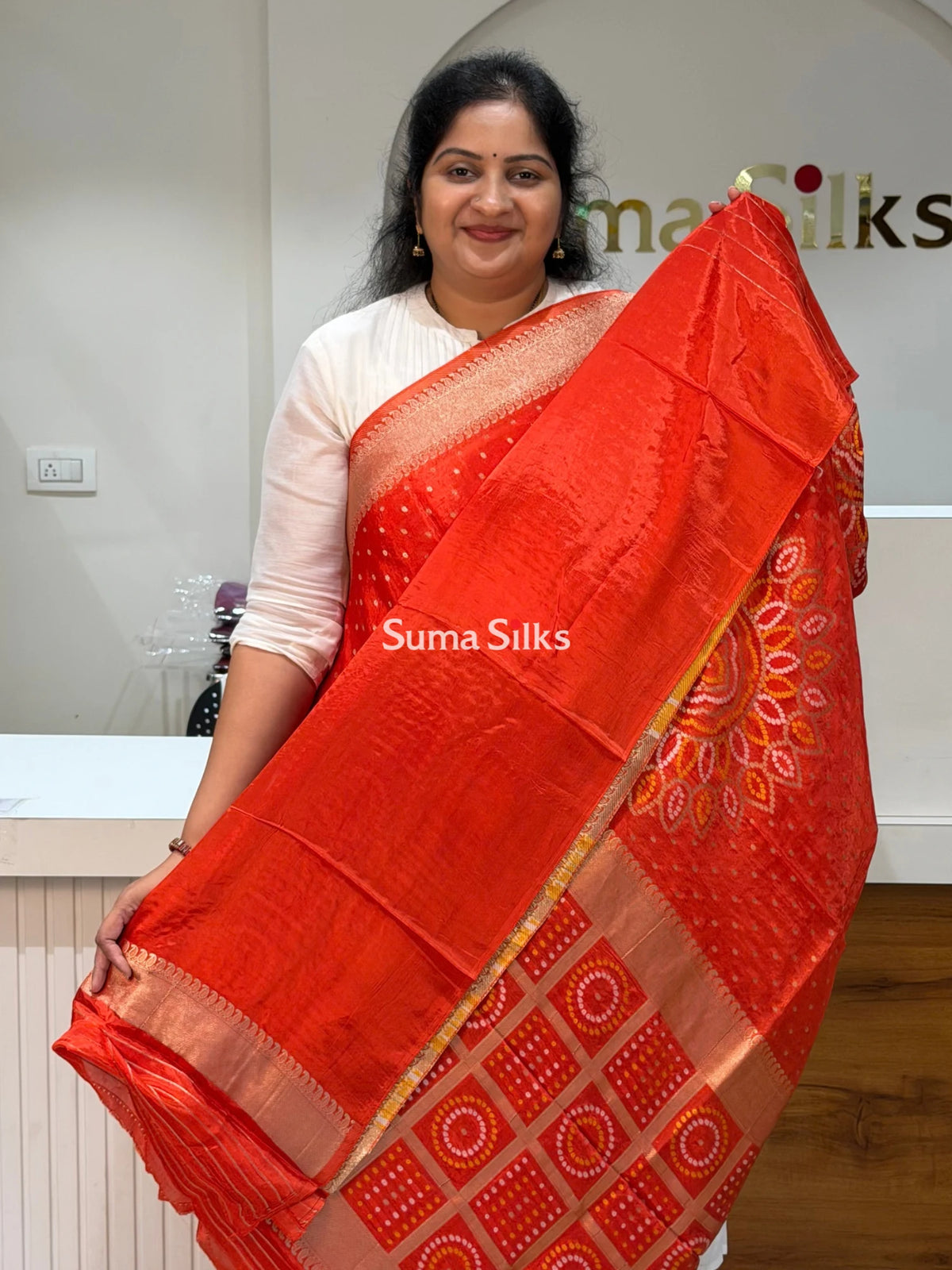 HO Crepe Bandhani Saree Orange Color