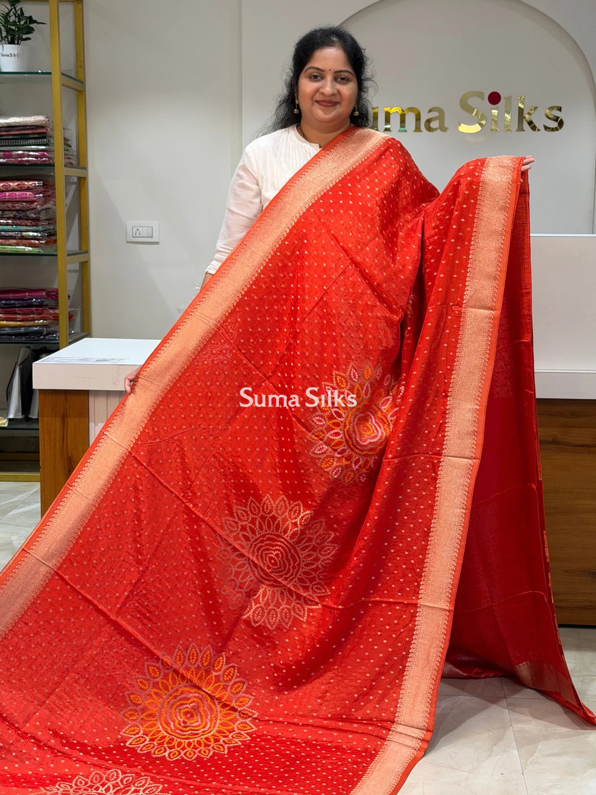 HO Crepe Bandhani Saree Orange Color