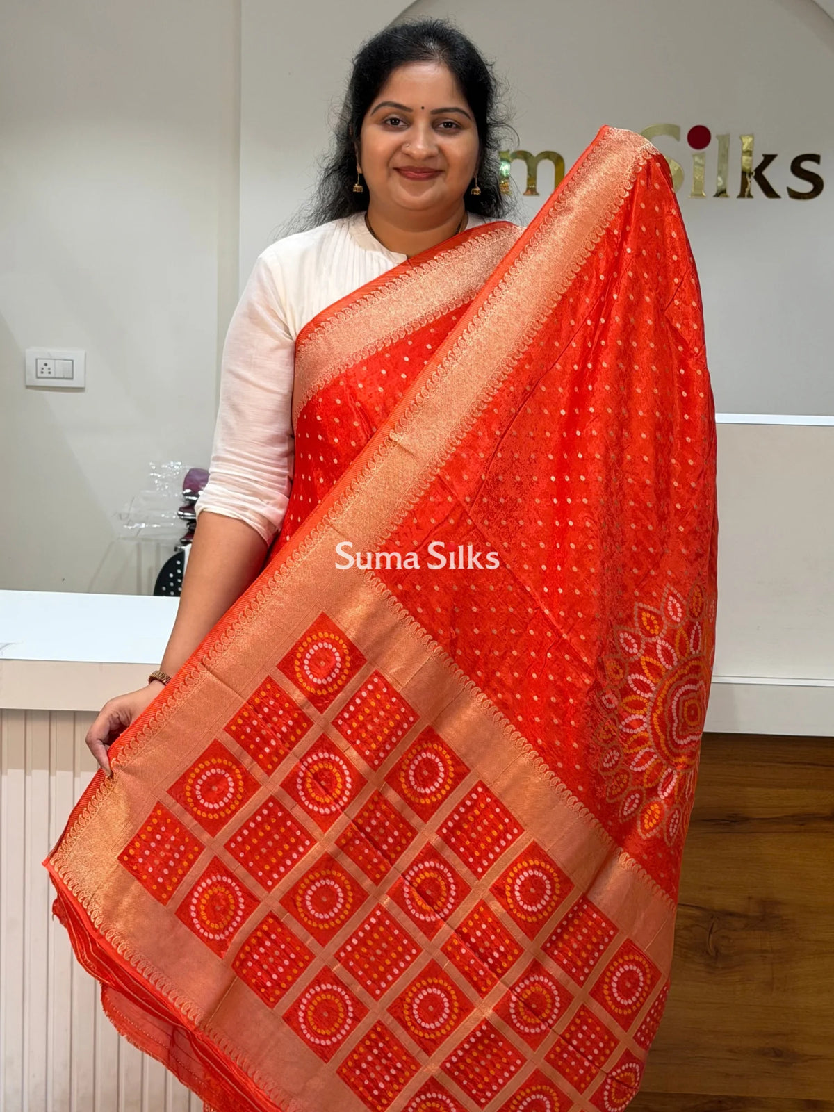 HO Crepe Bandhani Saree Orange Color