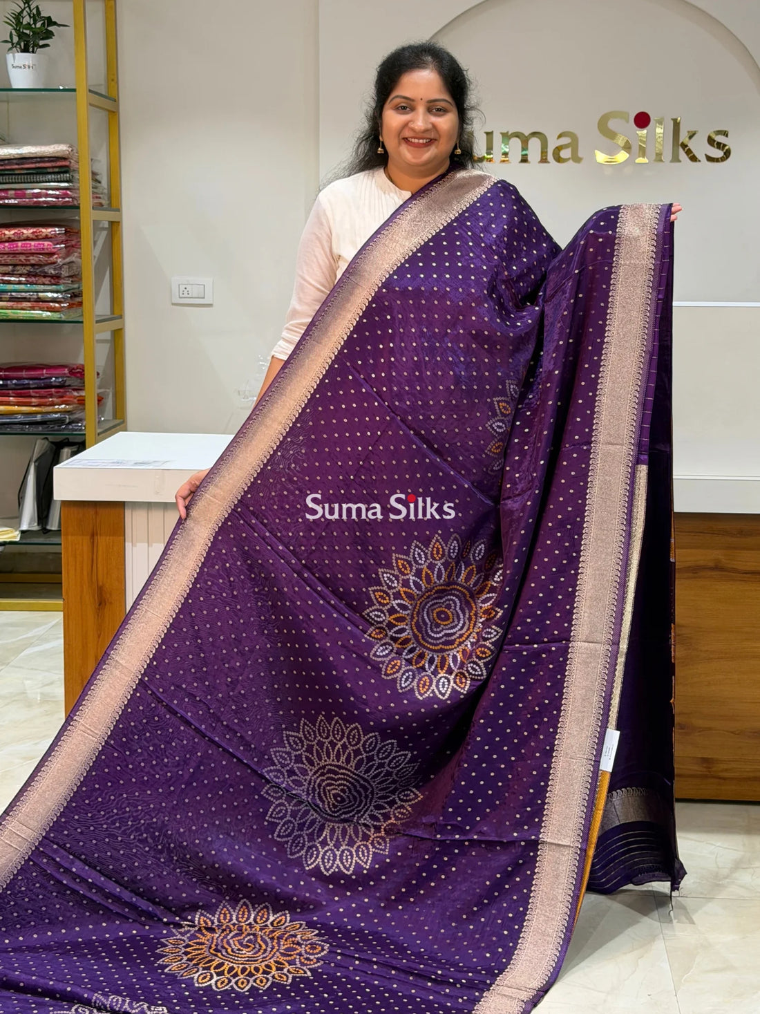 HO Crepe Bandhani Saree Purple Color