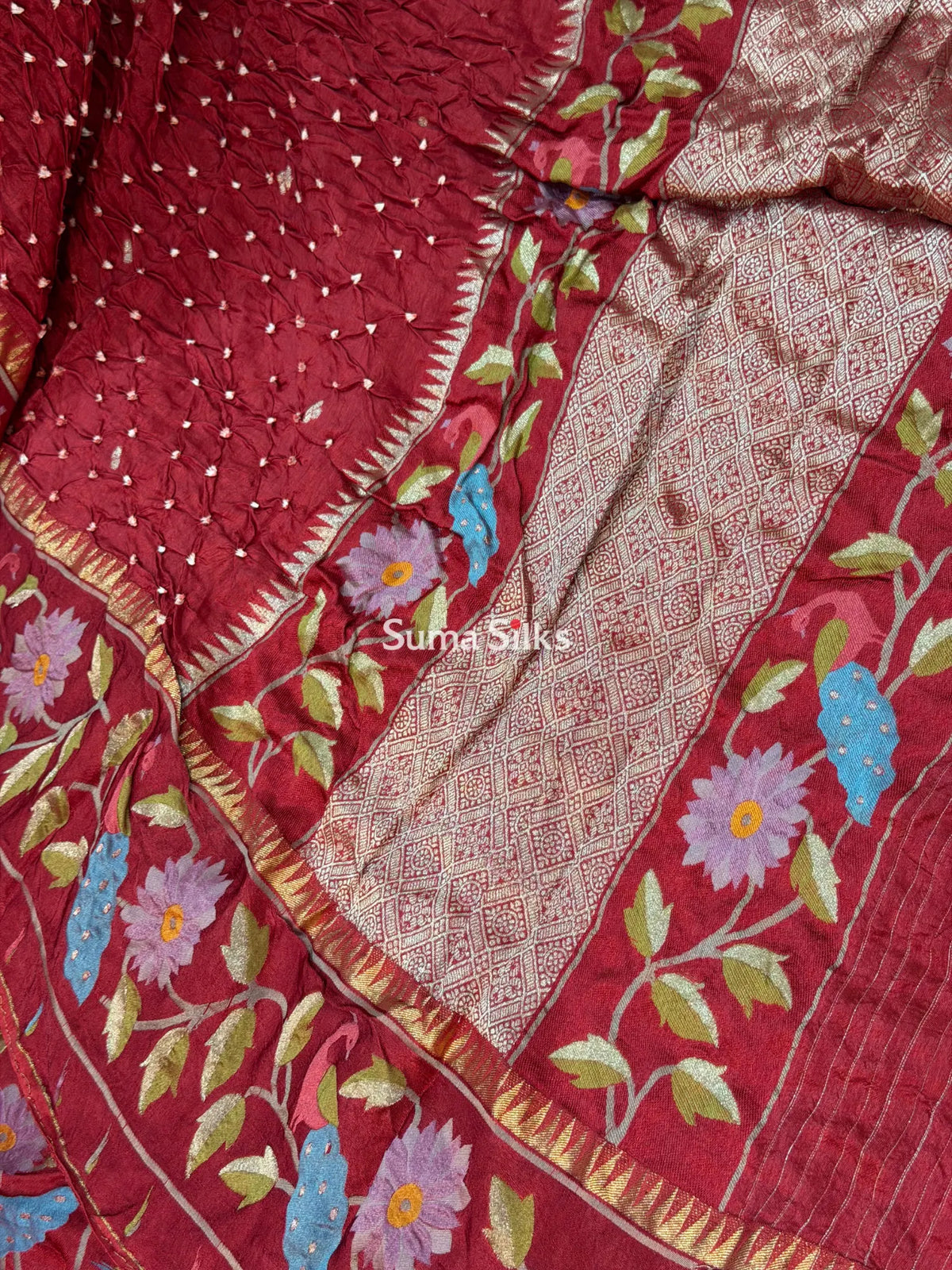 Hand Bandhej Bengal Border Maroon