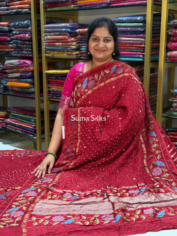 Hand Bandhej Bengal Border Maroon