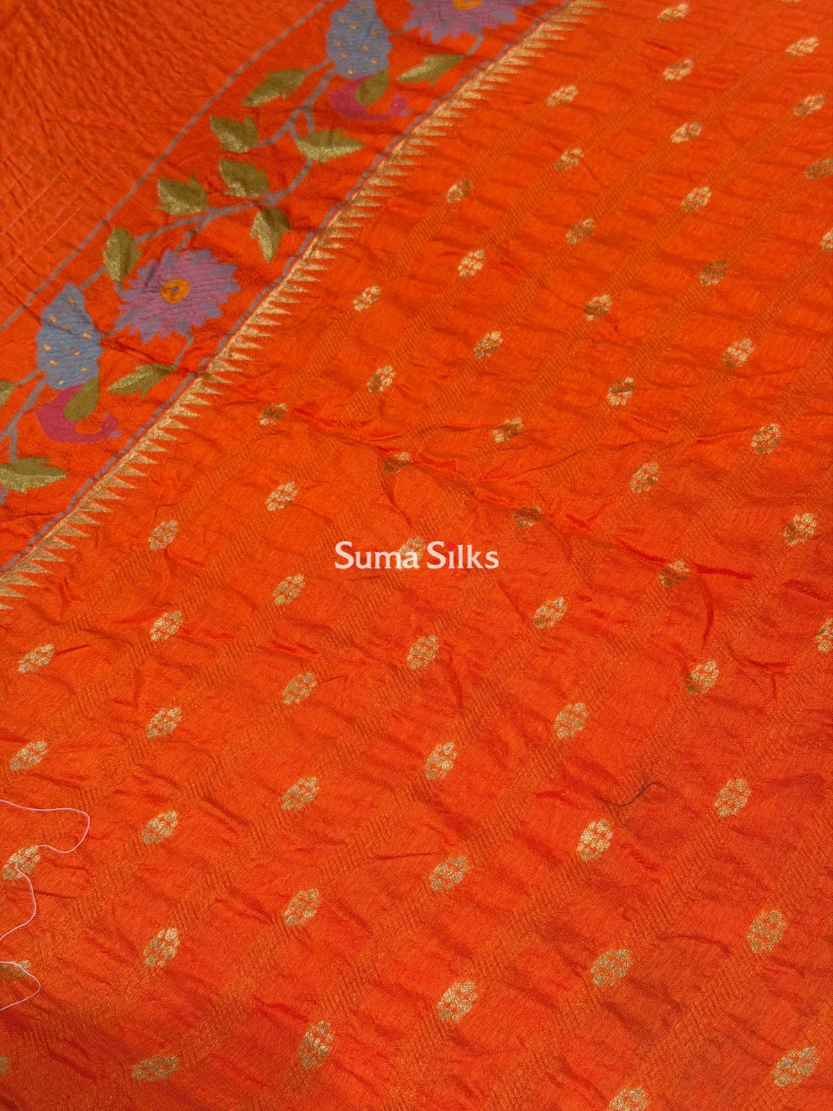 Hand Bandhej Bengal Border Orange