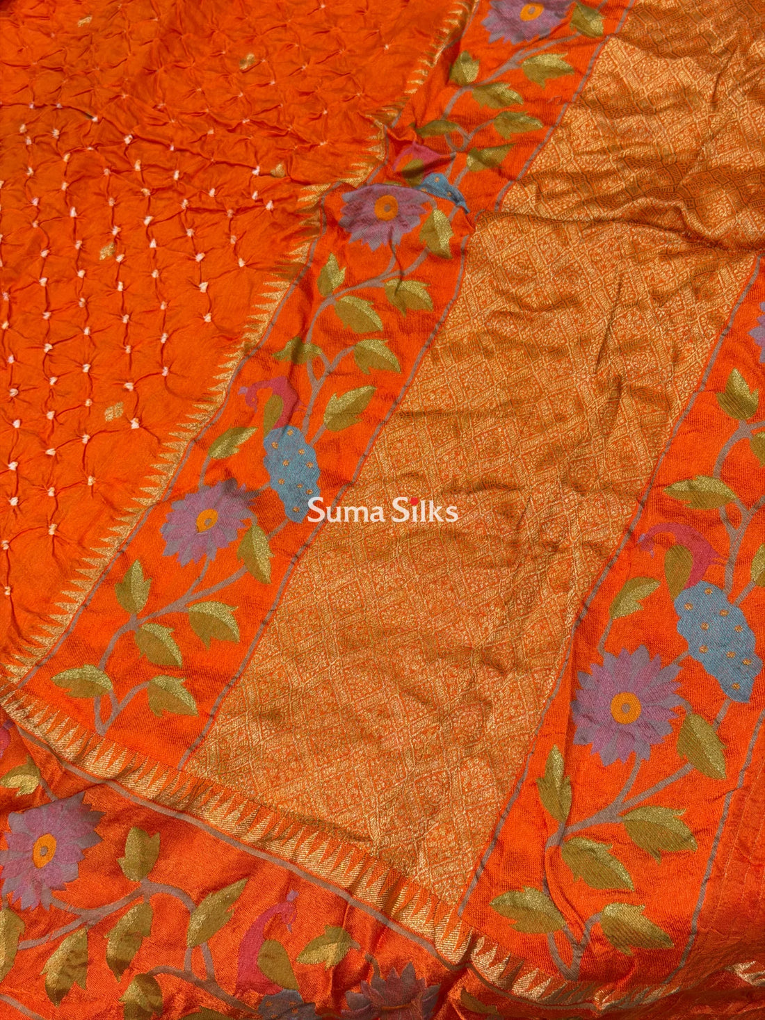 Hand Bandhej Bengal Border Orange