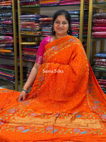 Hand Bandhej Bengal Border Orange