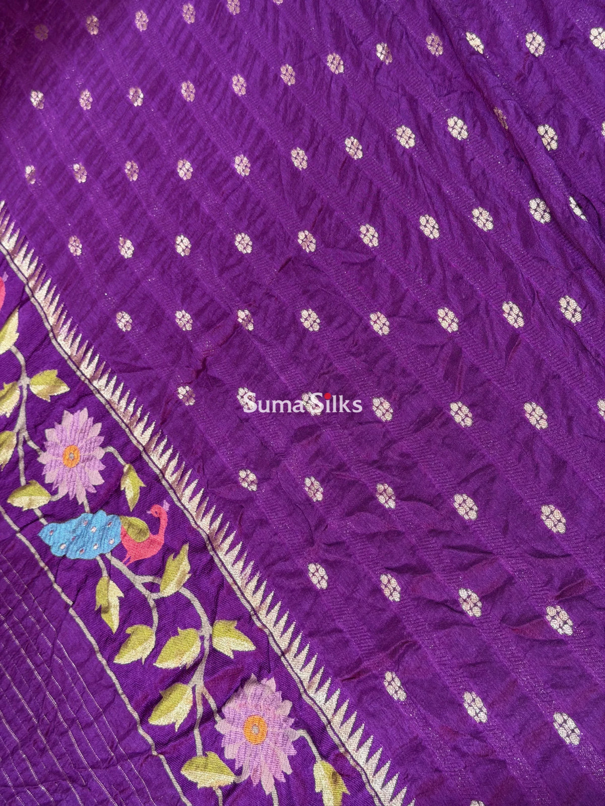 Hand Bandhej Bengal Border Purple