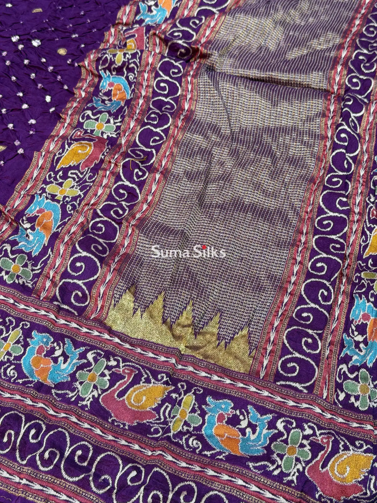 Hand Bandhej Madhuri Border Light Purple