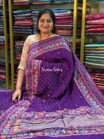 Hand Bandhej Madhuri Border Light Purple