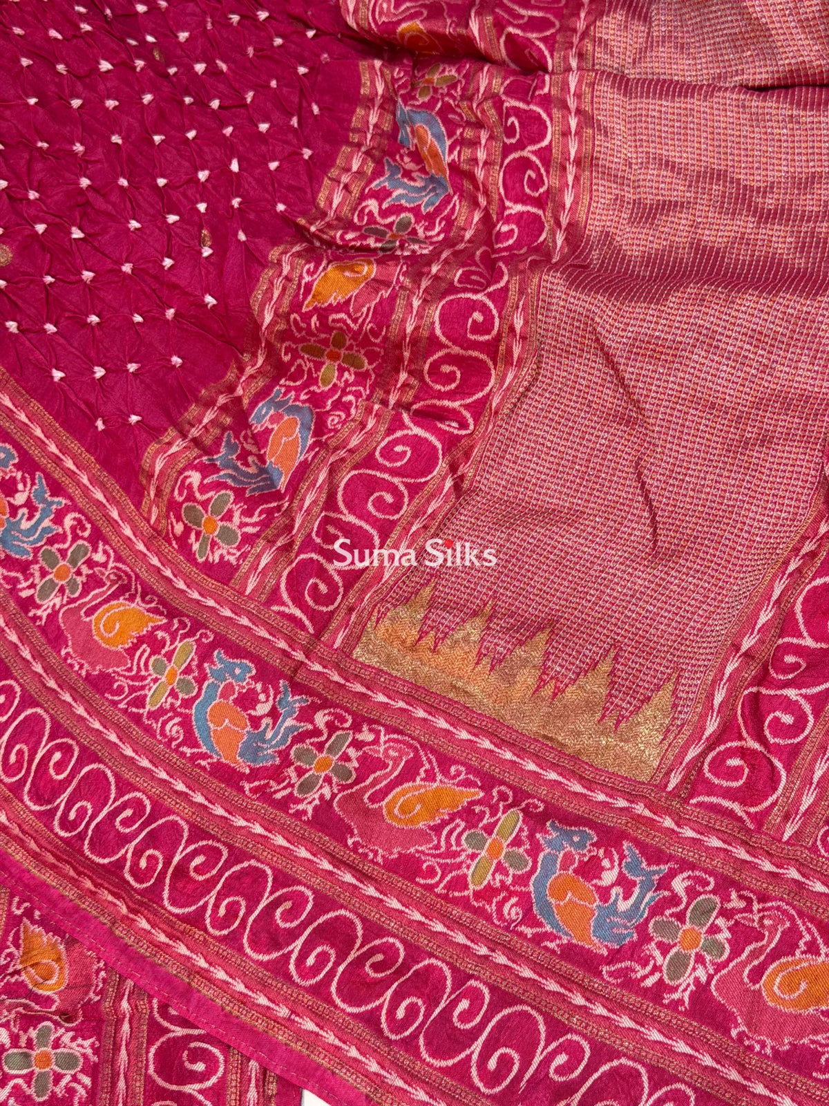 Hand Bandhej Madhuri Border Pink