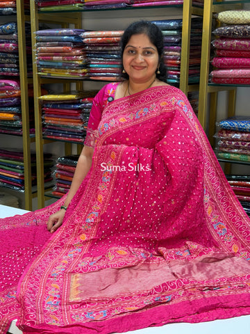 Hand Bandhej Madhuri Border Pink