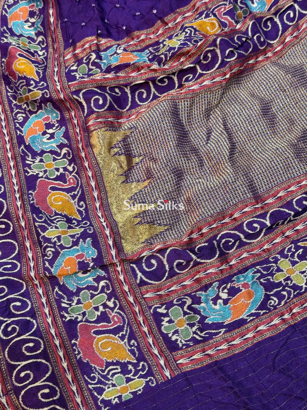 Hand Bandhej Madhuri Border Purple