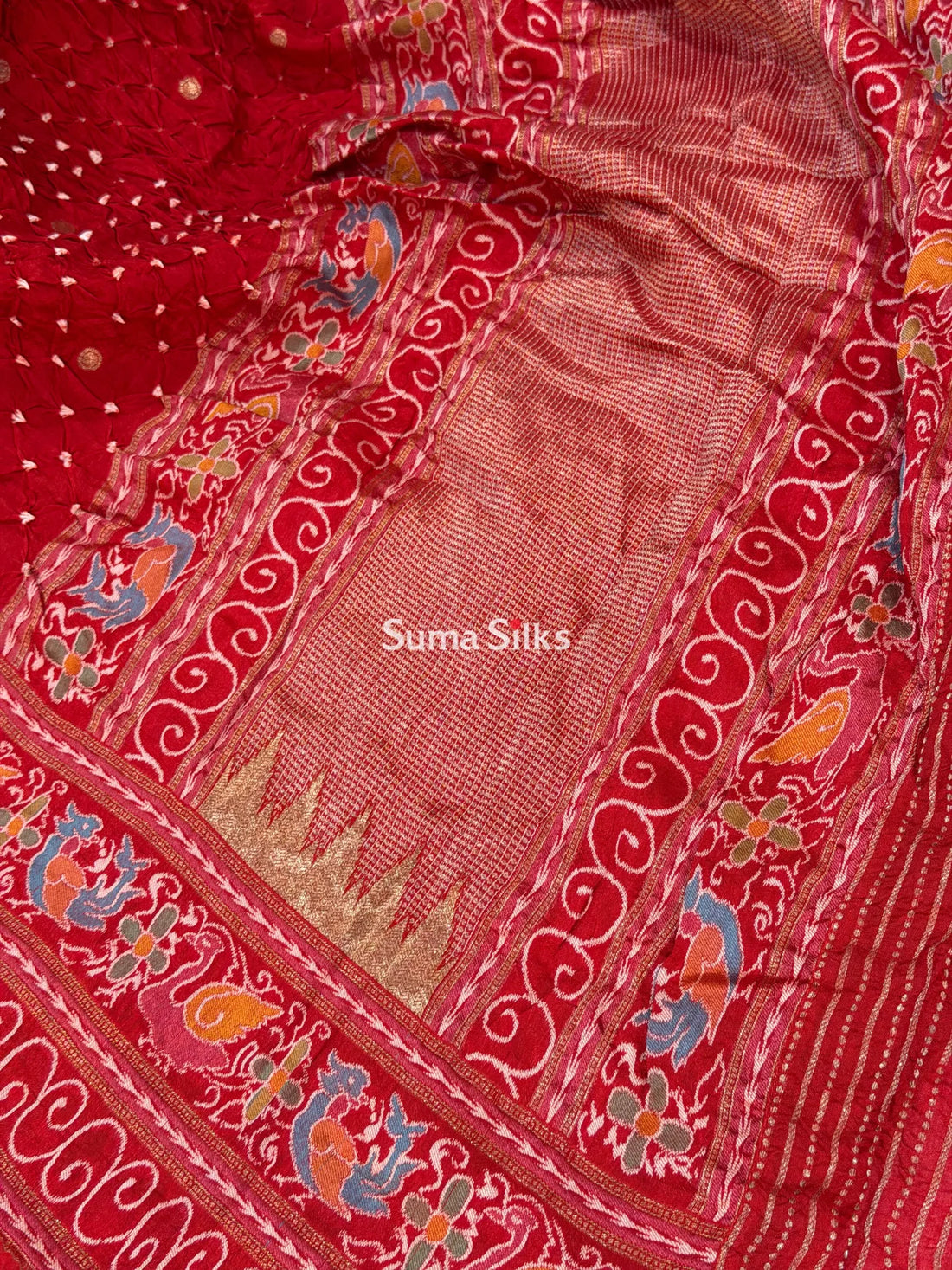 Hand Bandhej Madhuri Border Red