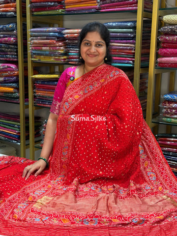 Hand Bandhej Madhuri Border Red