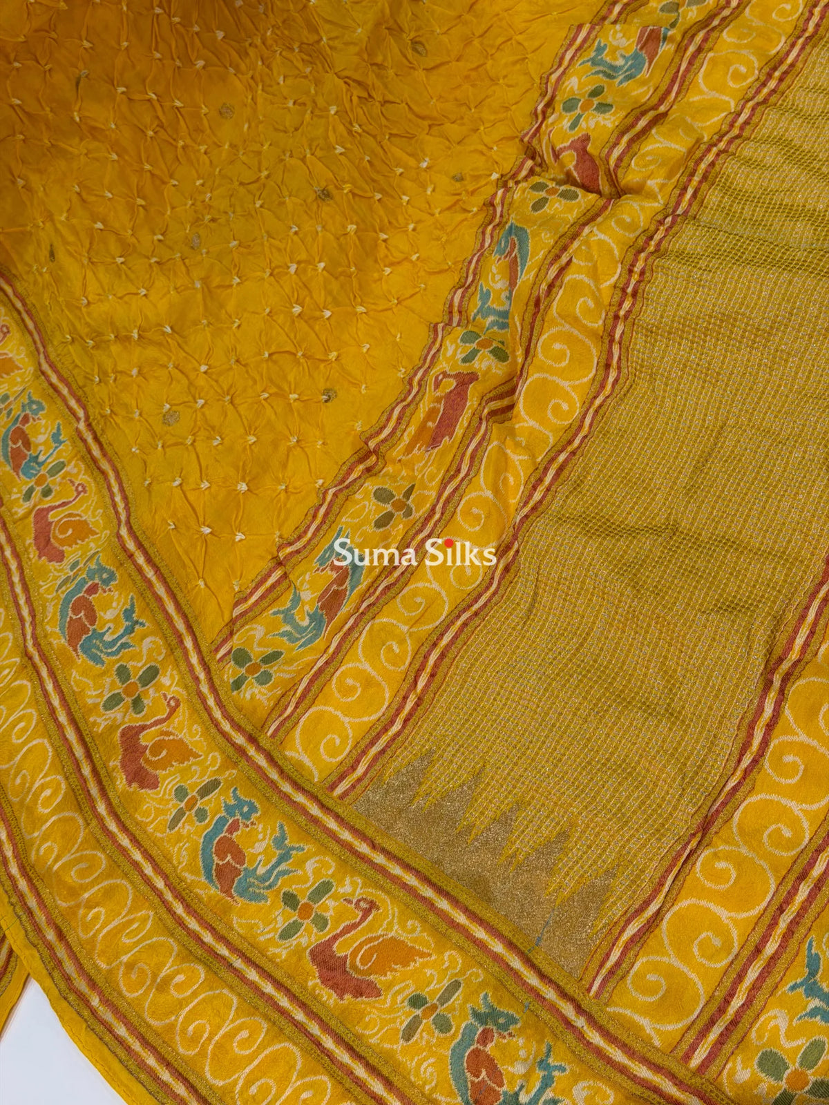 Hand Bandhej Madhuri Border Yellow