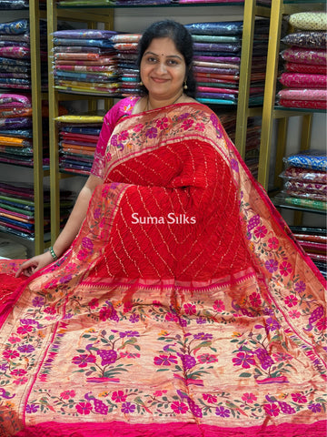 Hand Bandhej Paithani Border Brick Red