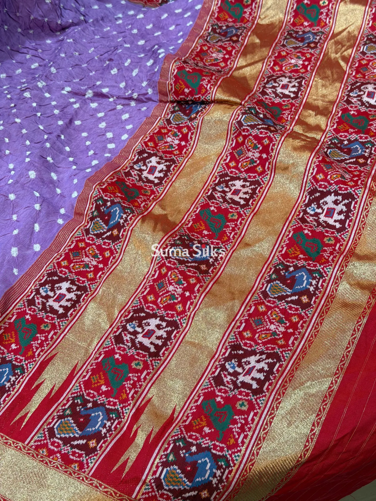 Hand Bandhej Patola Border Lavender Color