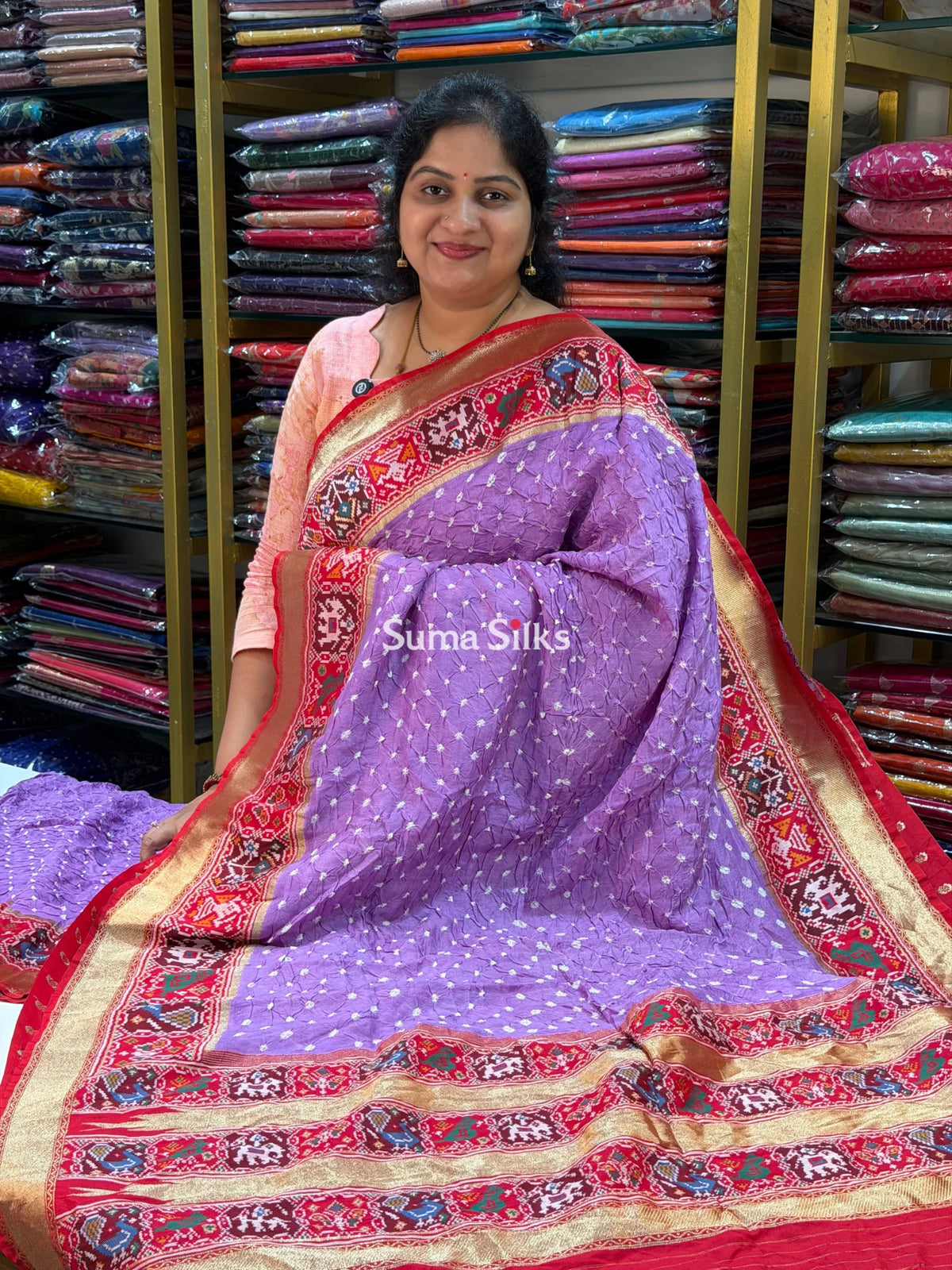 Hand Bandhej Patola Border Lavender Color