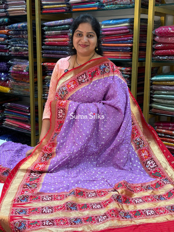 Hand Bandhej Patola Border Lavender Color