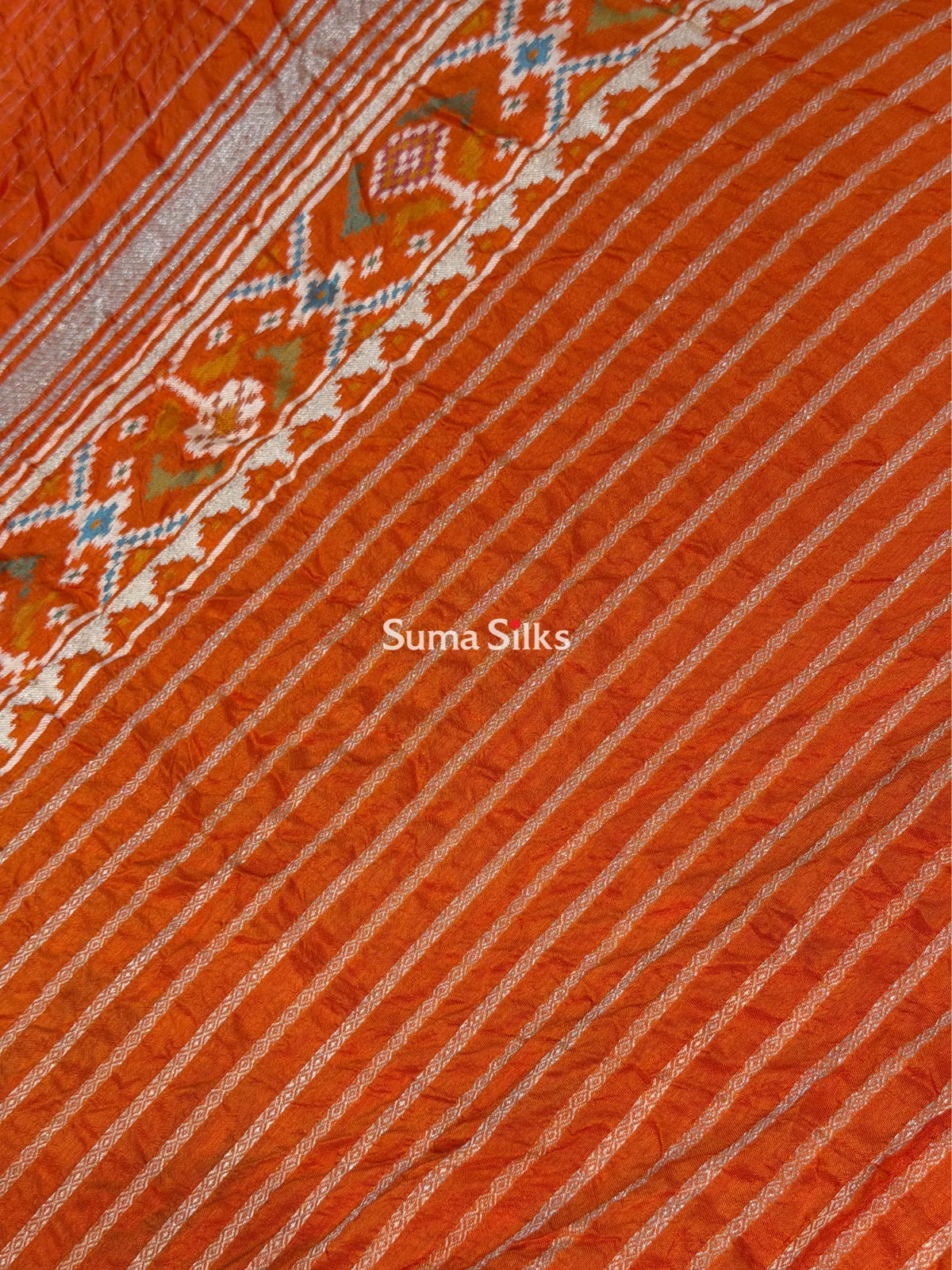 Hand Bandhej Patola Border Orange