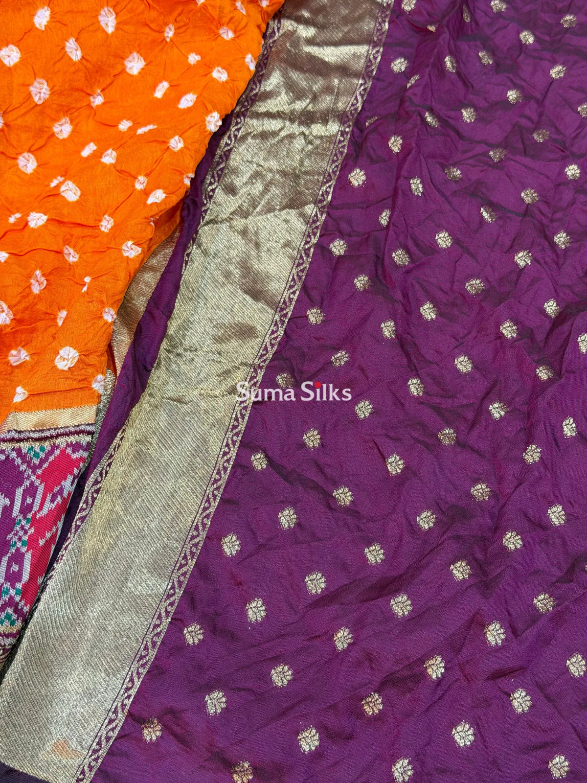 Hand Bandhej Patola Border Orange Color