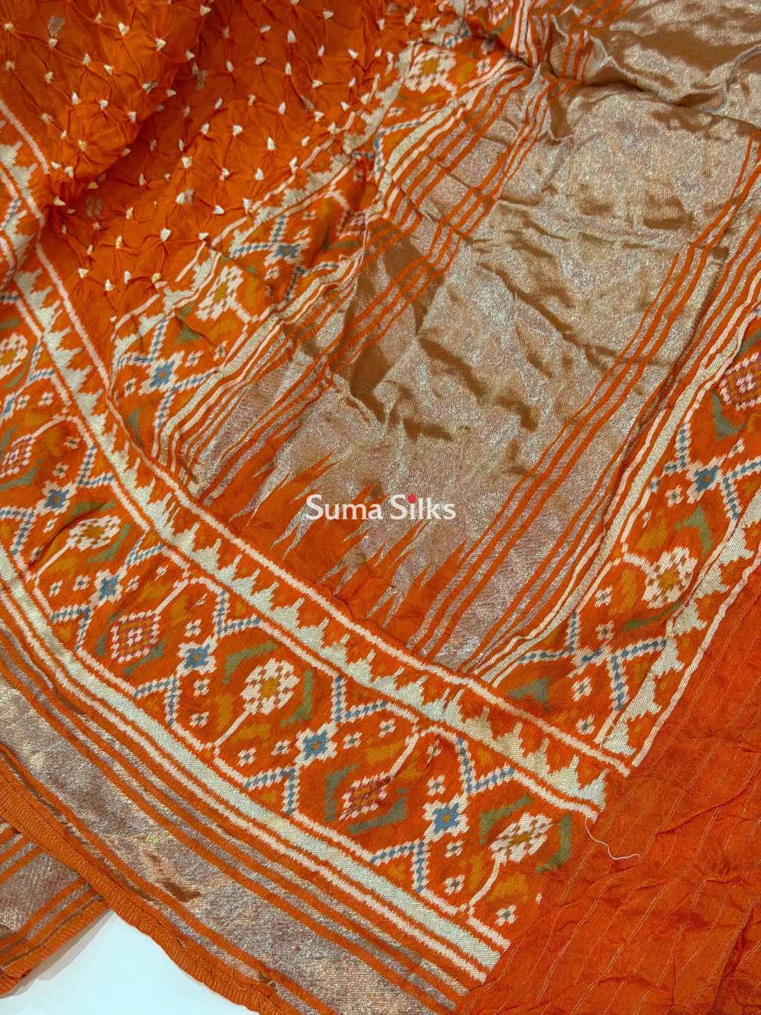 Hand Bandhej Patola Border Orange