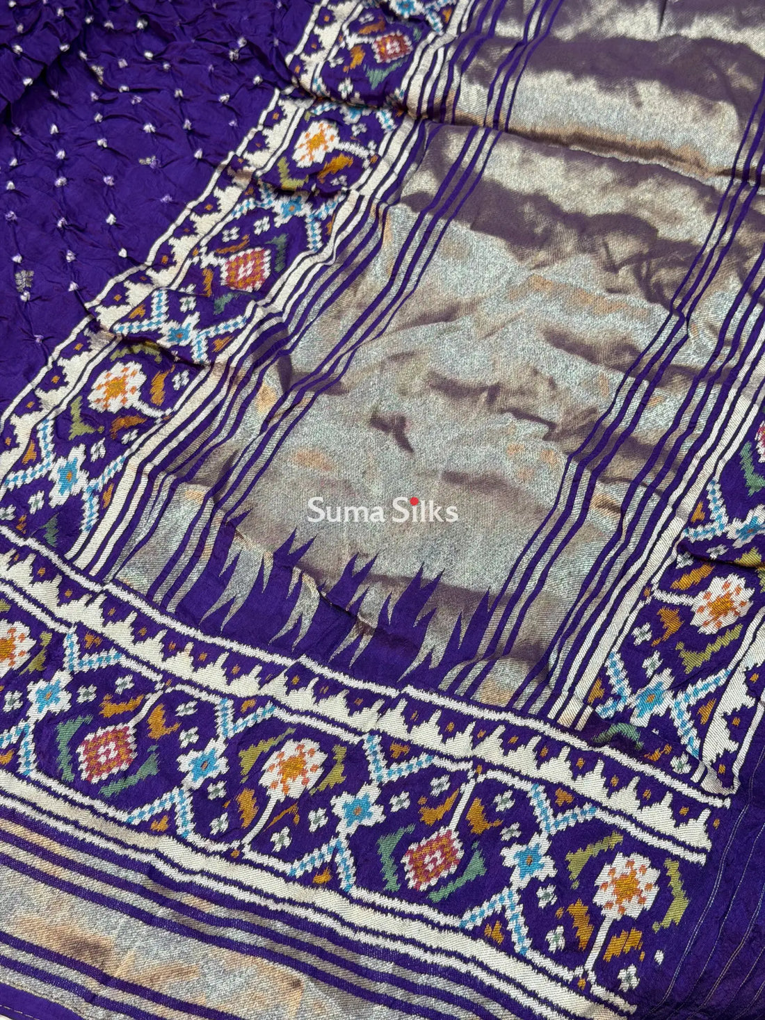Hand Bandhej Patola Border Dark Purple Color