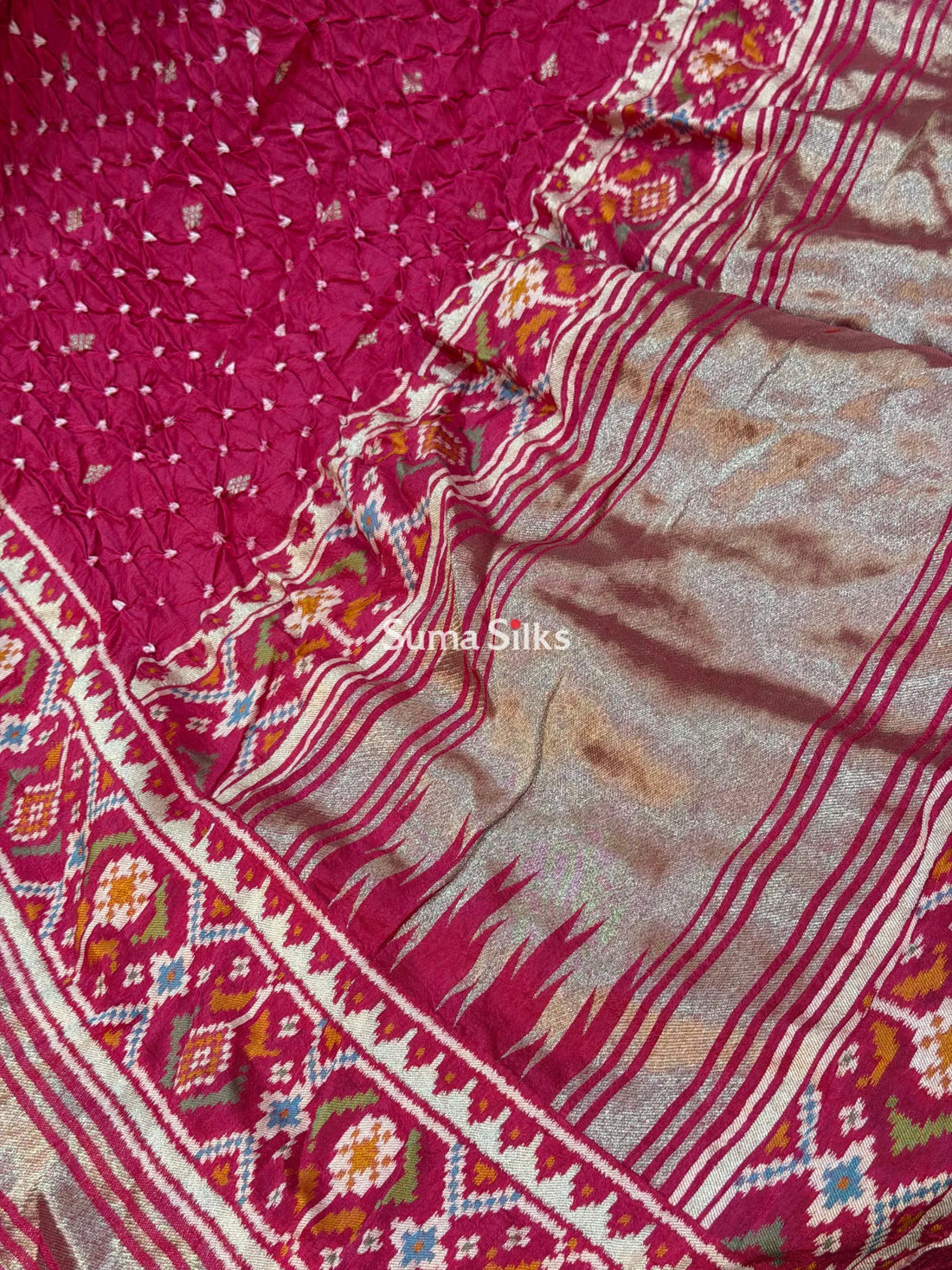 Hand Bandhej Patola Border Pink