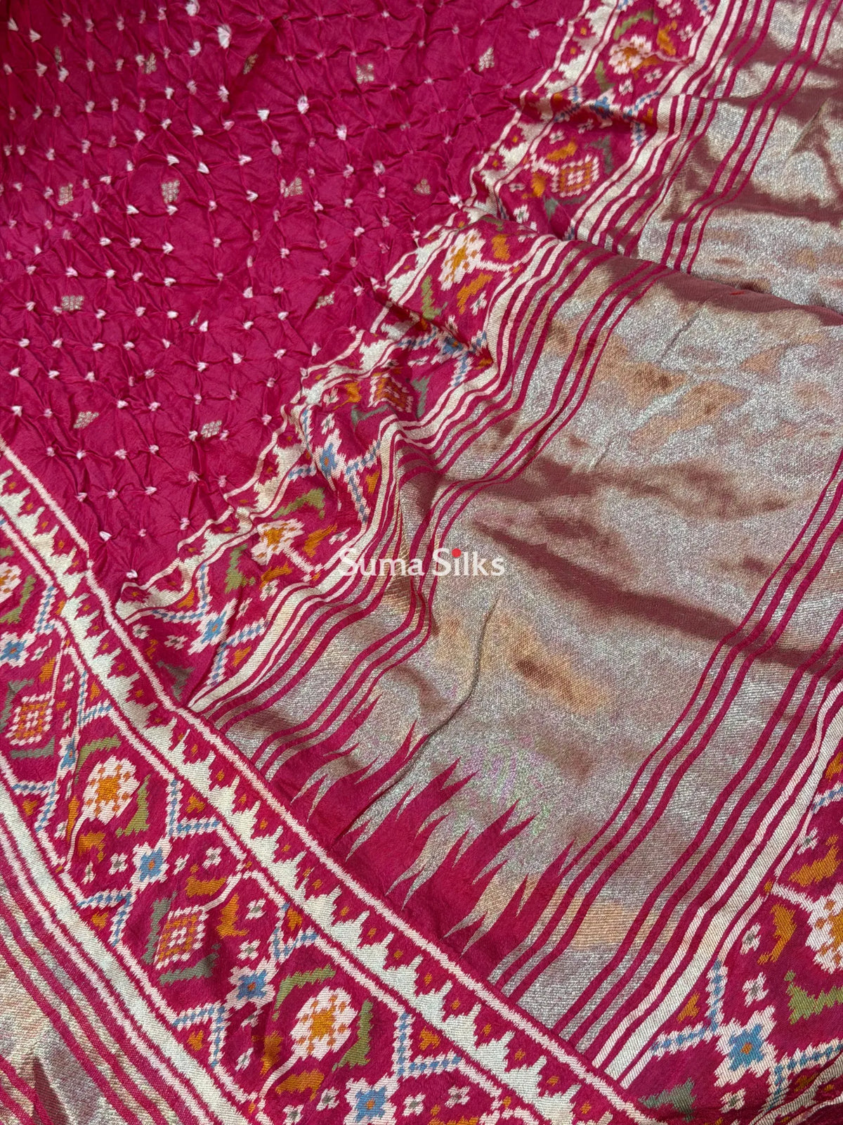 Hand Bandhej Patola Border Pink