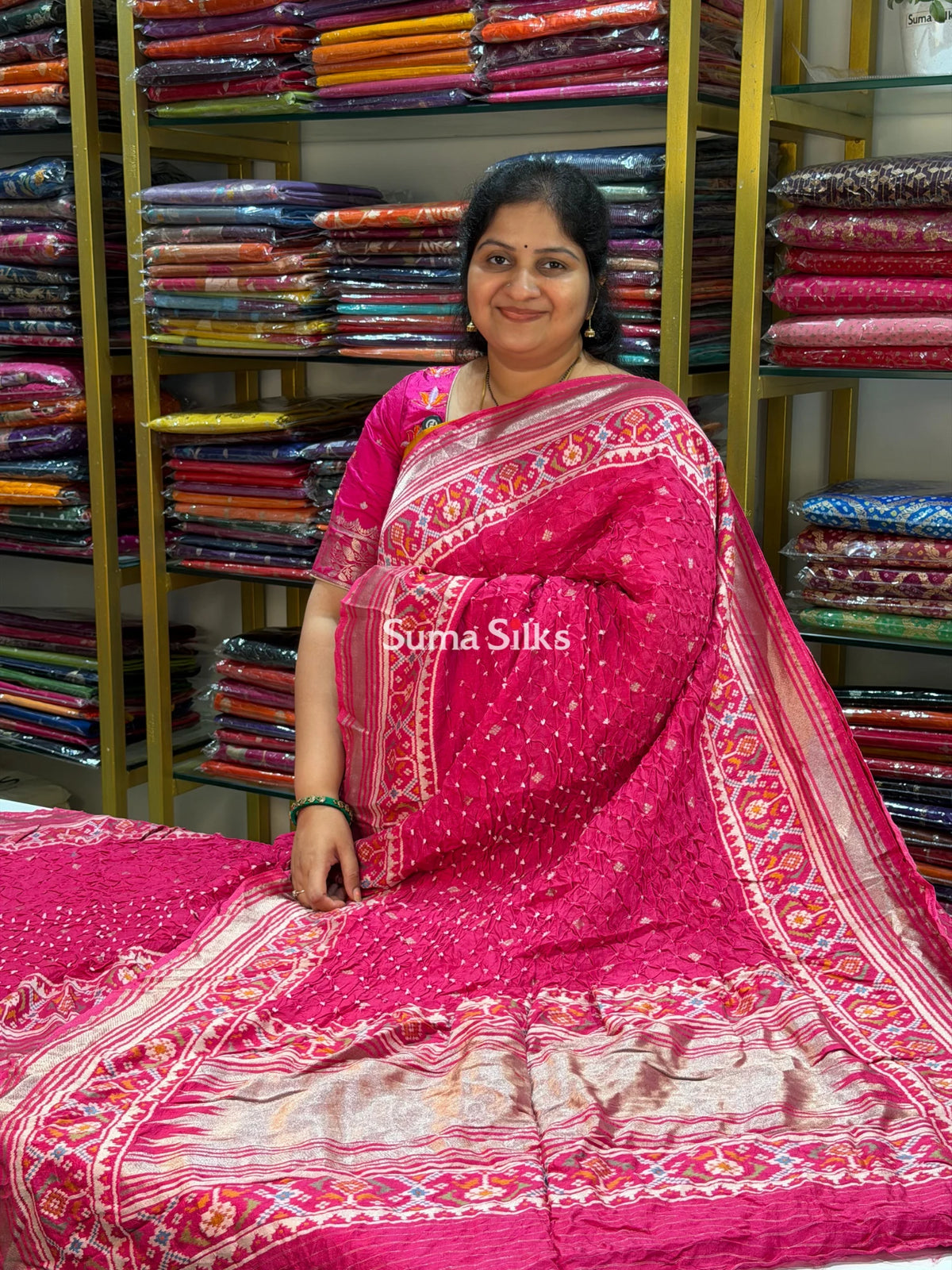 Hand Bandhej Patola Border Pink