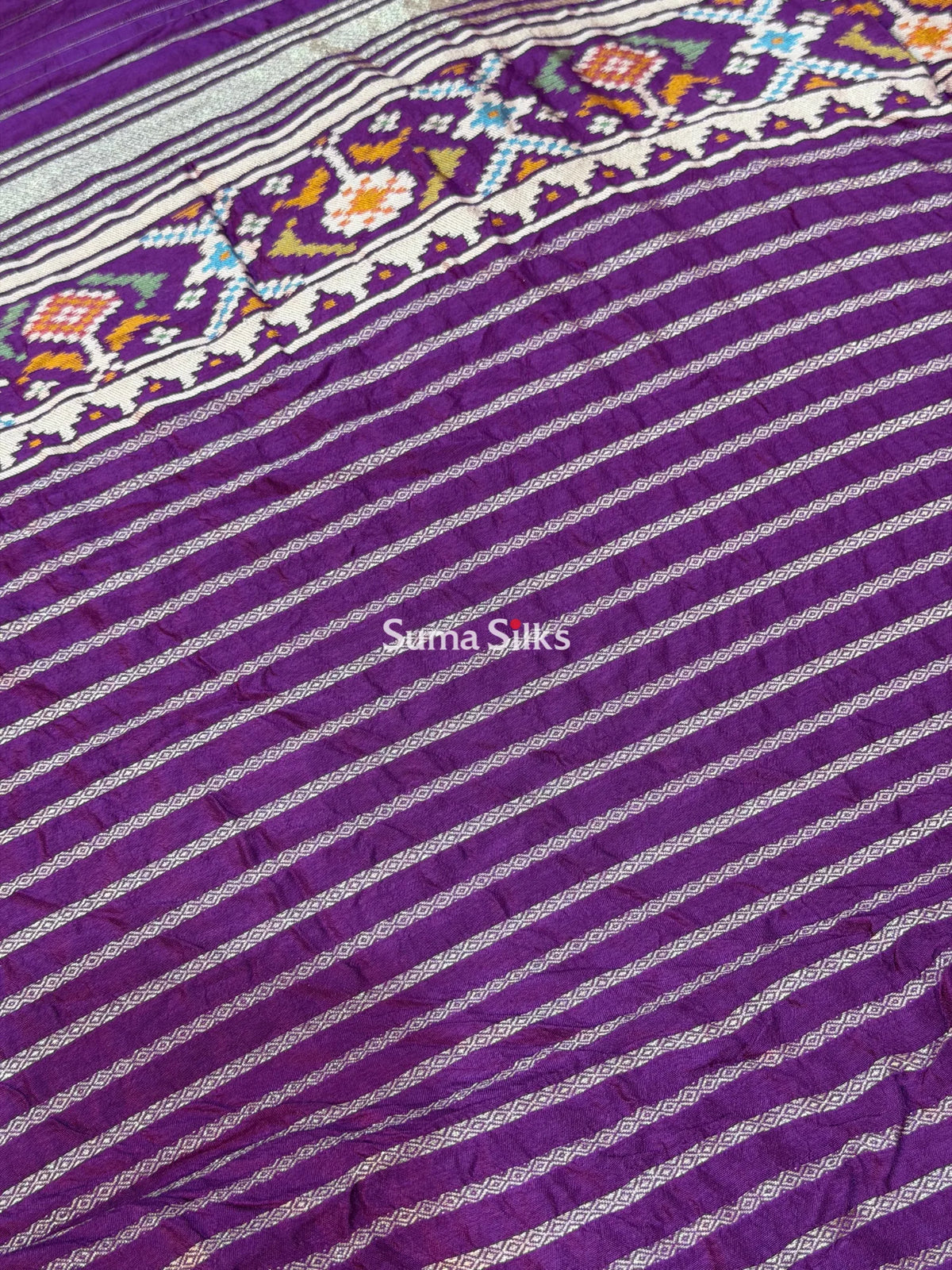 Hand Bandhej Patola Border Purple