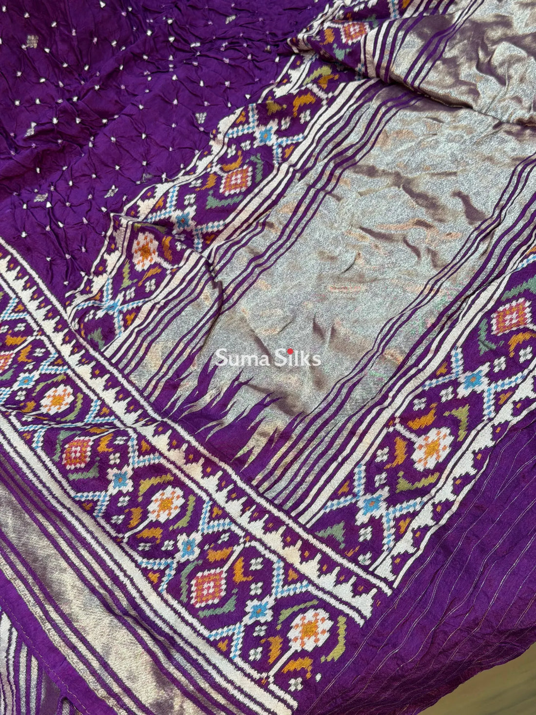 Hand Bandhej Patola Border Purple