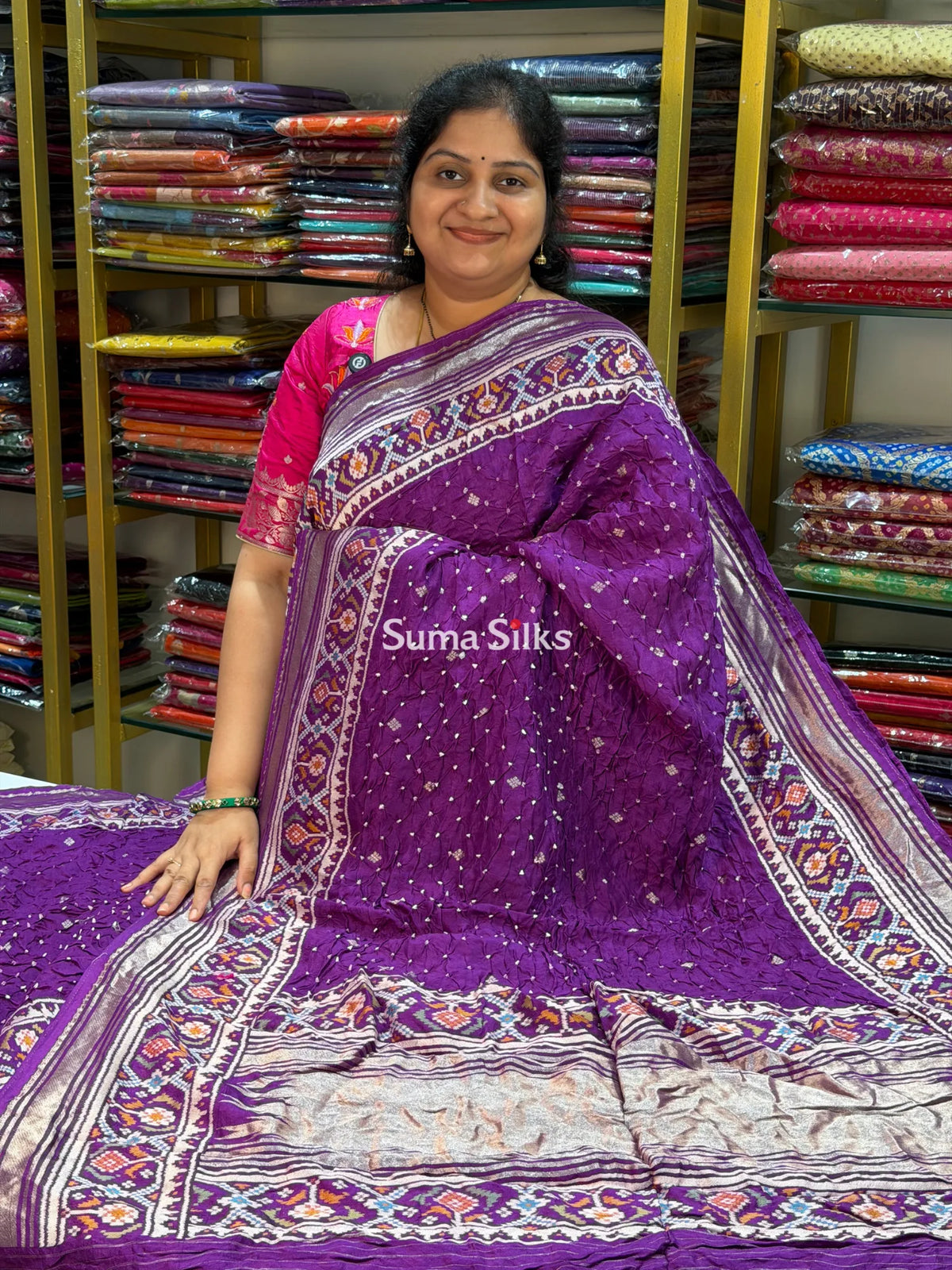 Hand Bandhej Patola Border Purple