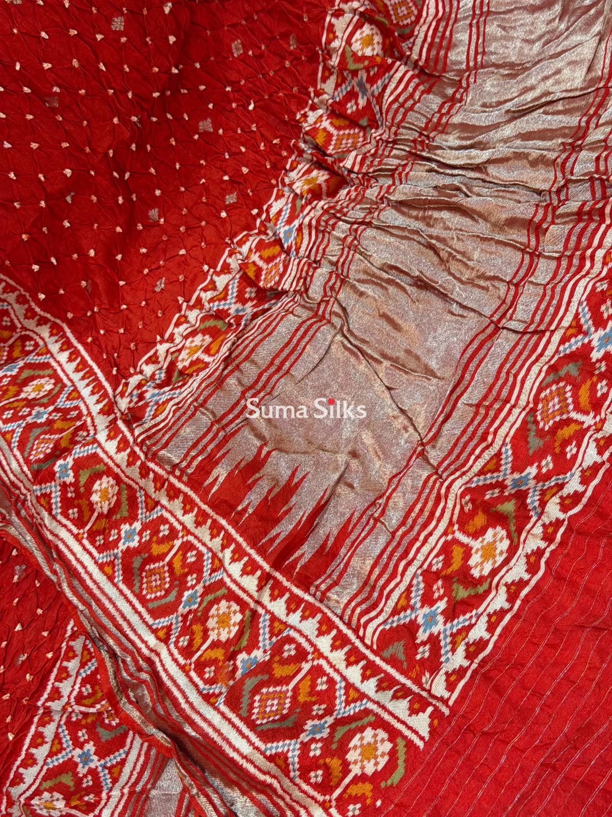 Hand Bandhej Patola Border Red