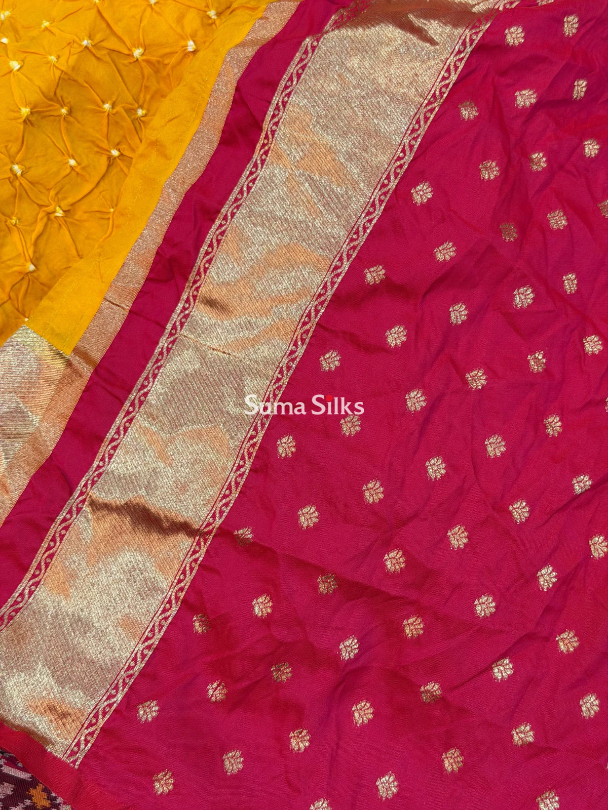 Hand Bandhej Patola Border Yellow Color