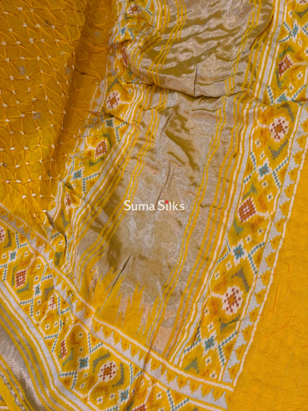 Hand Bandhej Patola Border Yellow