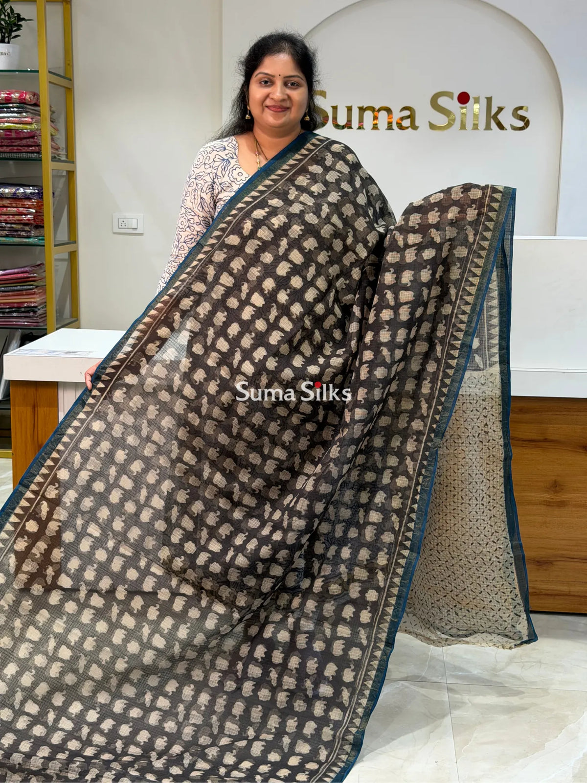 Jaipur Kota Block Printed Baby Elephant Black
