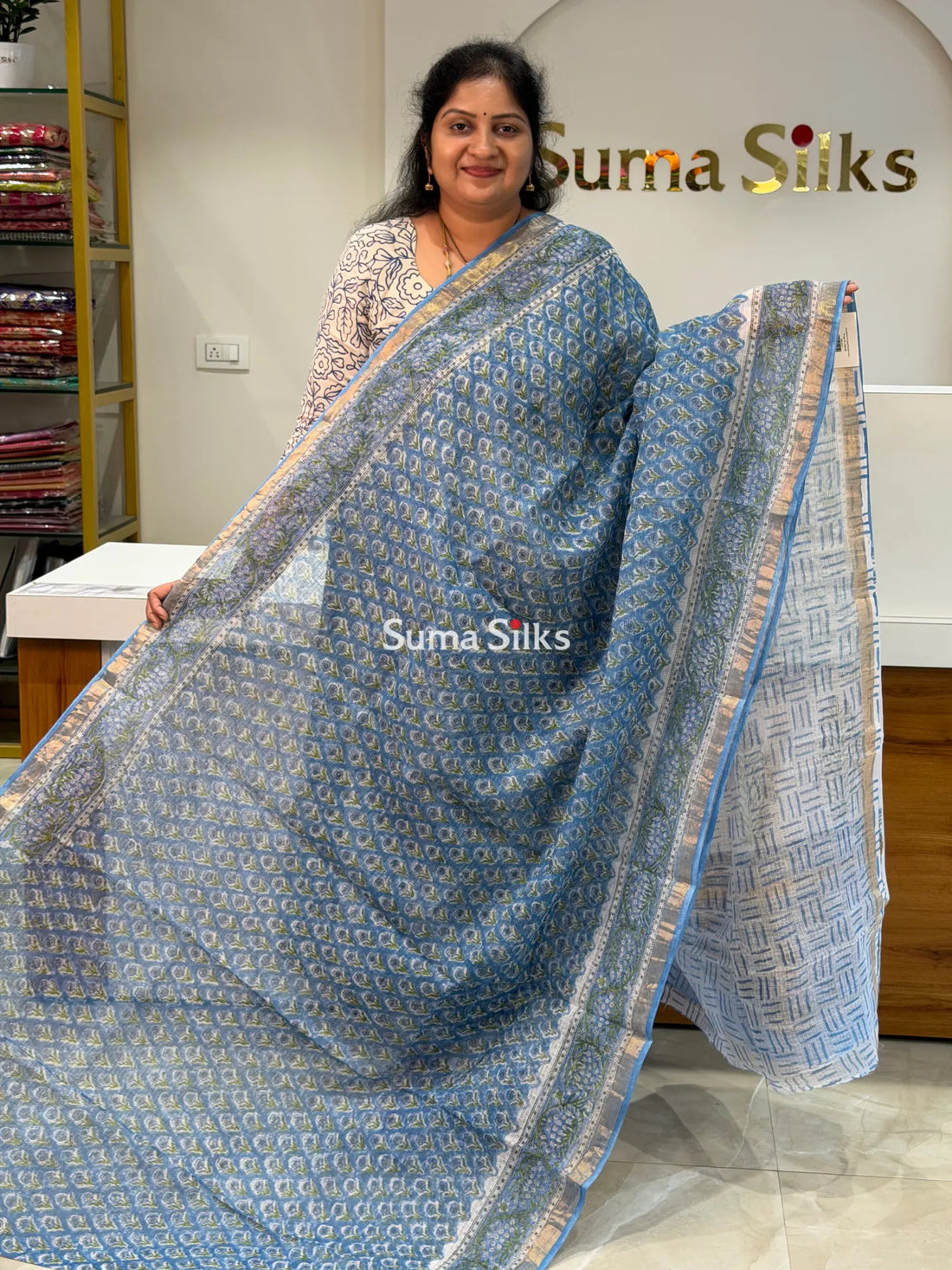 Jaipur Kota Block Printed Floral Powder Blue